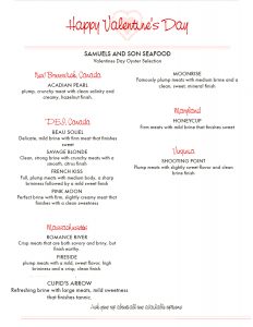 Valentines Day Oyster Menu